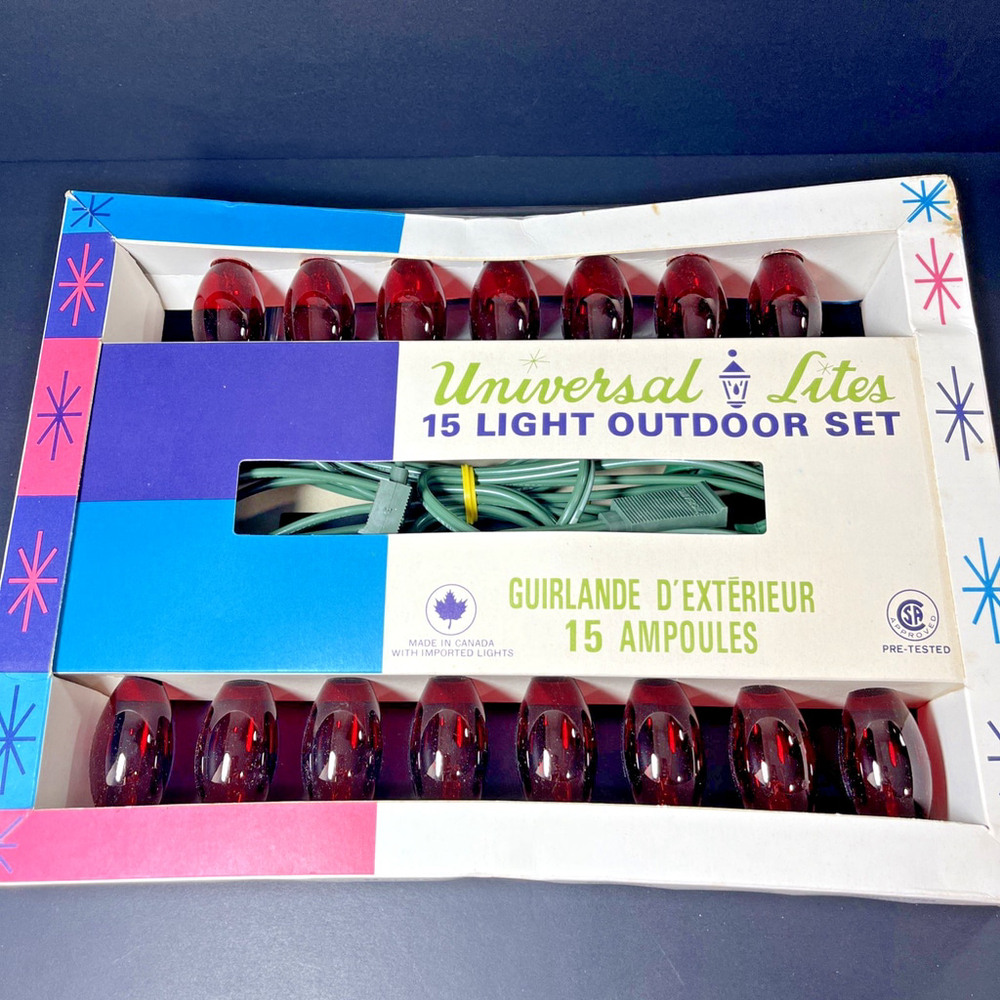 Vtg. Universal Lites Red Christmas Lights 15 Outdoor Set Length 18’ CA RD-1967